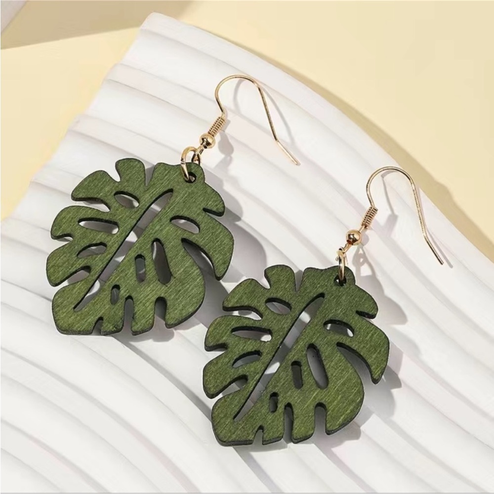 Green Wooden Bohemian Earrings